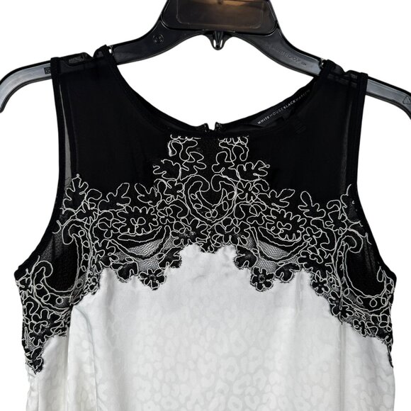 White House Black Market Top Size 2 Black White Leopard Lace Satin Mesh Classy - Picture 5 of 11